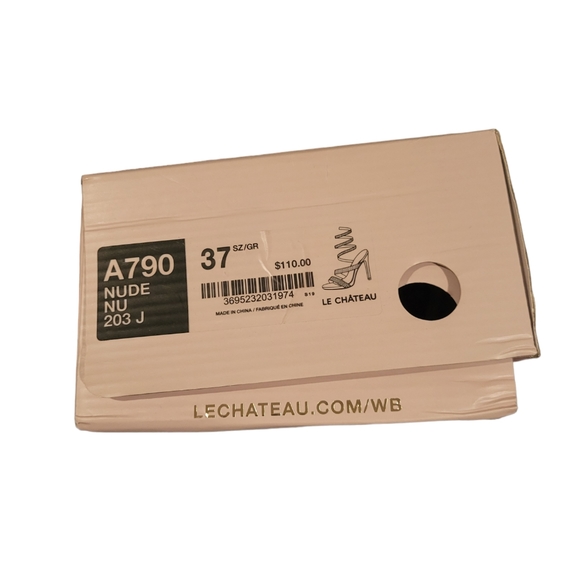 Le Chateau WB High Heel Strappy Sparkly Crystal Nude Satin Sandals size 7 37 - Picture 5 of 7